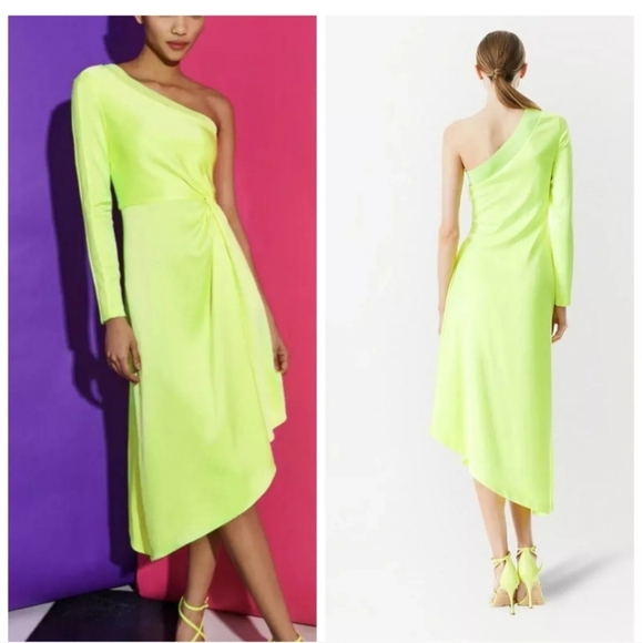 Alice + Olivia Dresses & Skirts - ALICE + OLIVIA Dora One-Shoulder Asymmetrical Yellow Neon Dress Size 6